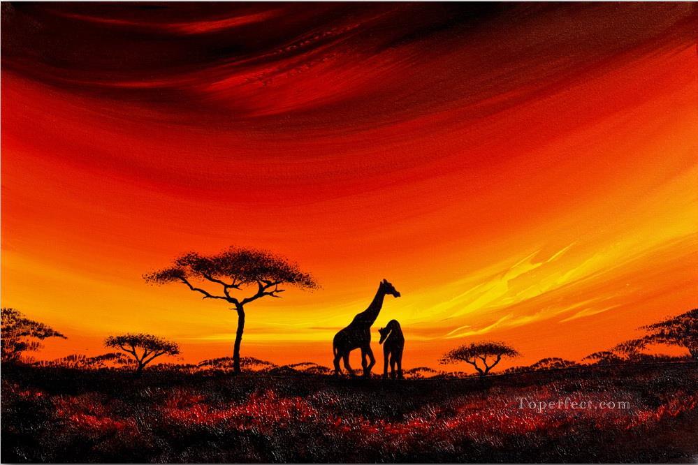 jirafas en pastizales al atardecer africano Pintura al óleo